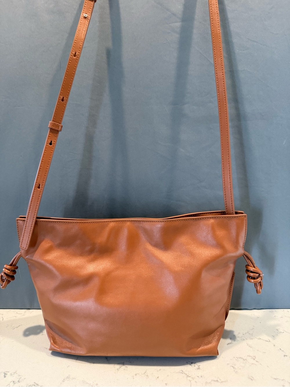 Quince Tan Leather Shoulder Bag with Knot Details
